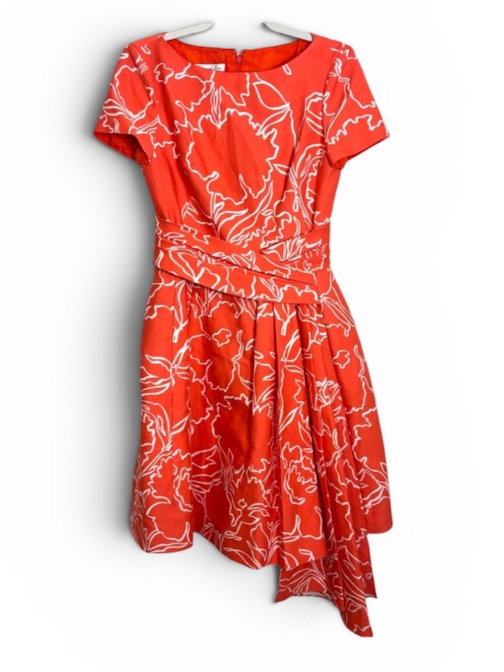 Oscar de la Renta Asymmetrical Coral Abstract Floral Dress Women’s 6 Cocktail
